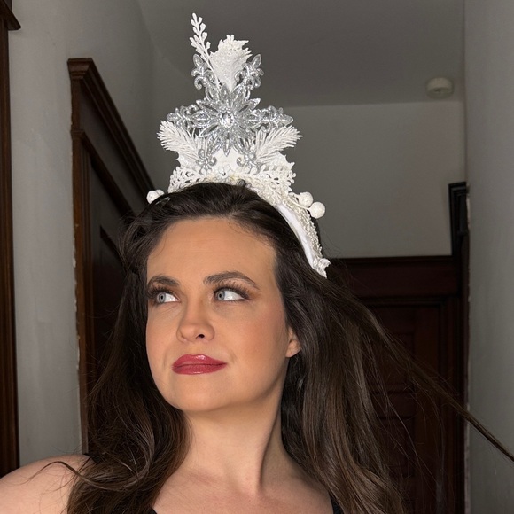 Handmade Ice Queen Fascinator White and Silver Costume Headband Snow Princess main image 8
